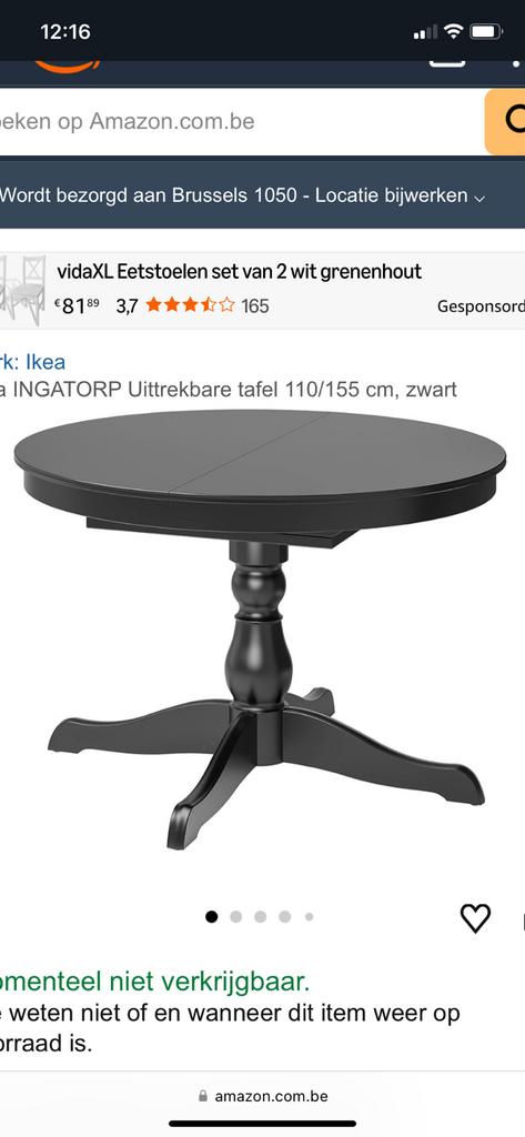 Zwarte ronde tafel ingatorp ikea 4 of 6 personen, Huis en Inrichting, Ophalen, 100 tot 150 cm, Rond, Vijf personen of meer