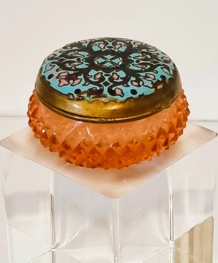 Bocal en verre Napoléon III avec couvercle en émail., Antiquités & Art, Enlèvement ou Envoi