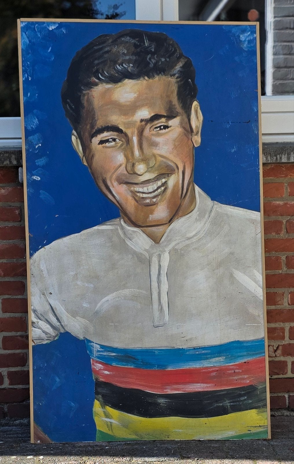 Schilderij Eddy Merckx op Unalit plaat uit jaren 70, Ophalen