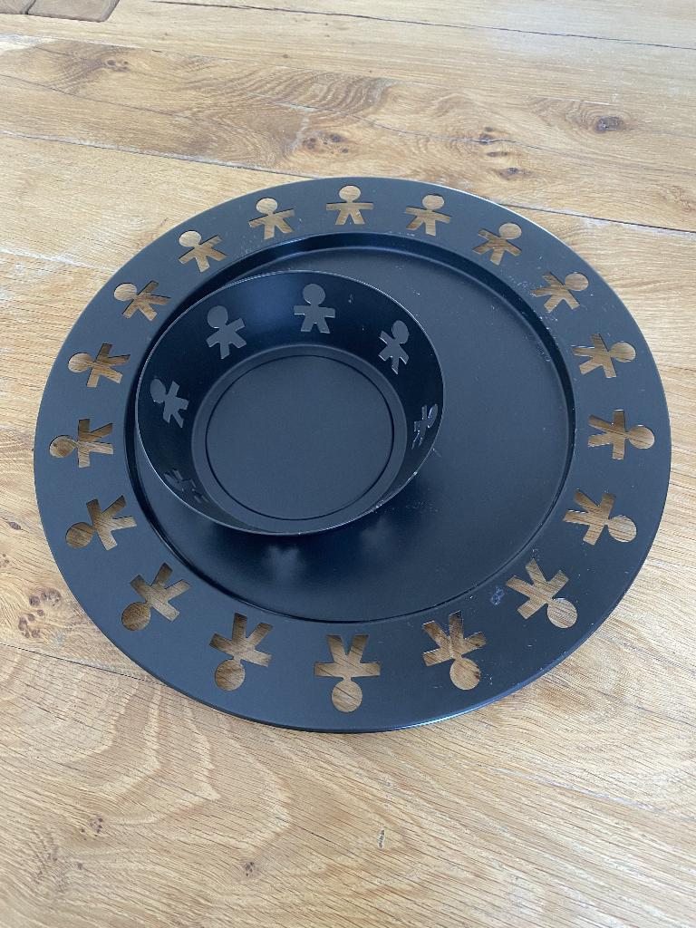 Zwart dienblad en schaaltje Alessi, Ophalen of Verzenden, Gebruikt, Rond, Overige materialen