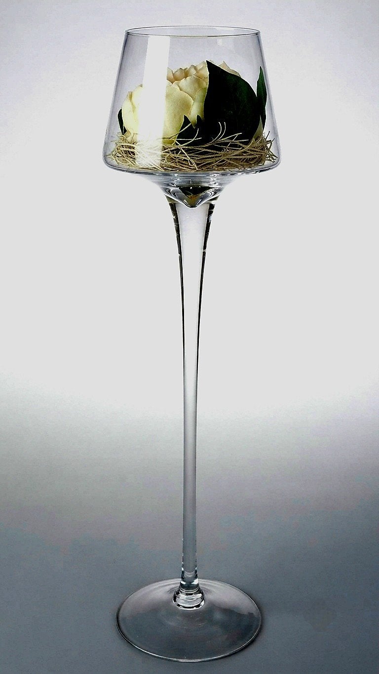 Hoge, elegante glazen vaas op voet, Huis en Inrichting, Woonaccessoires | Vazen, Ophalen, Op voet, 55 cm, Glas