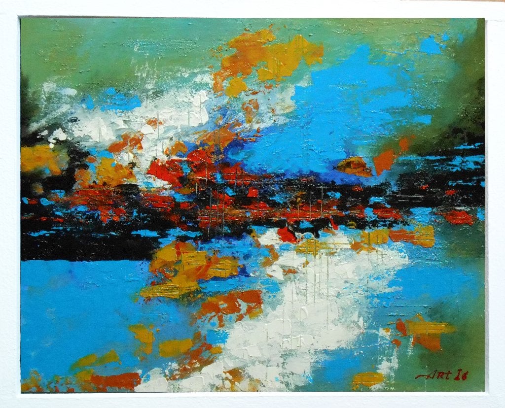"Abstract landschap. Blauw" Schilderij, Antiek en Kunst, Abstract, Verzenden, Gesigneerd, Olieverf