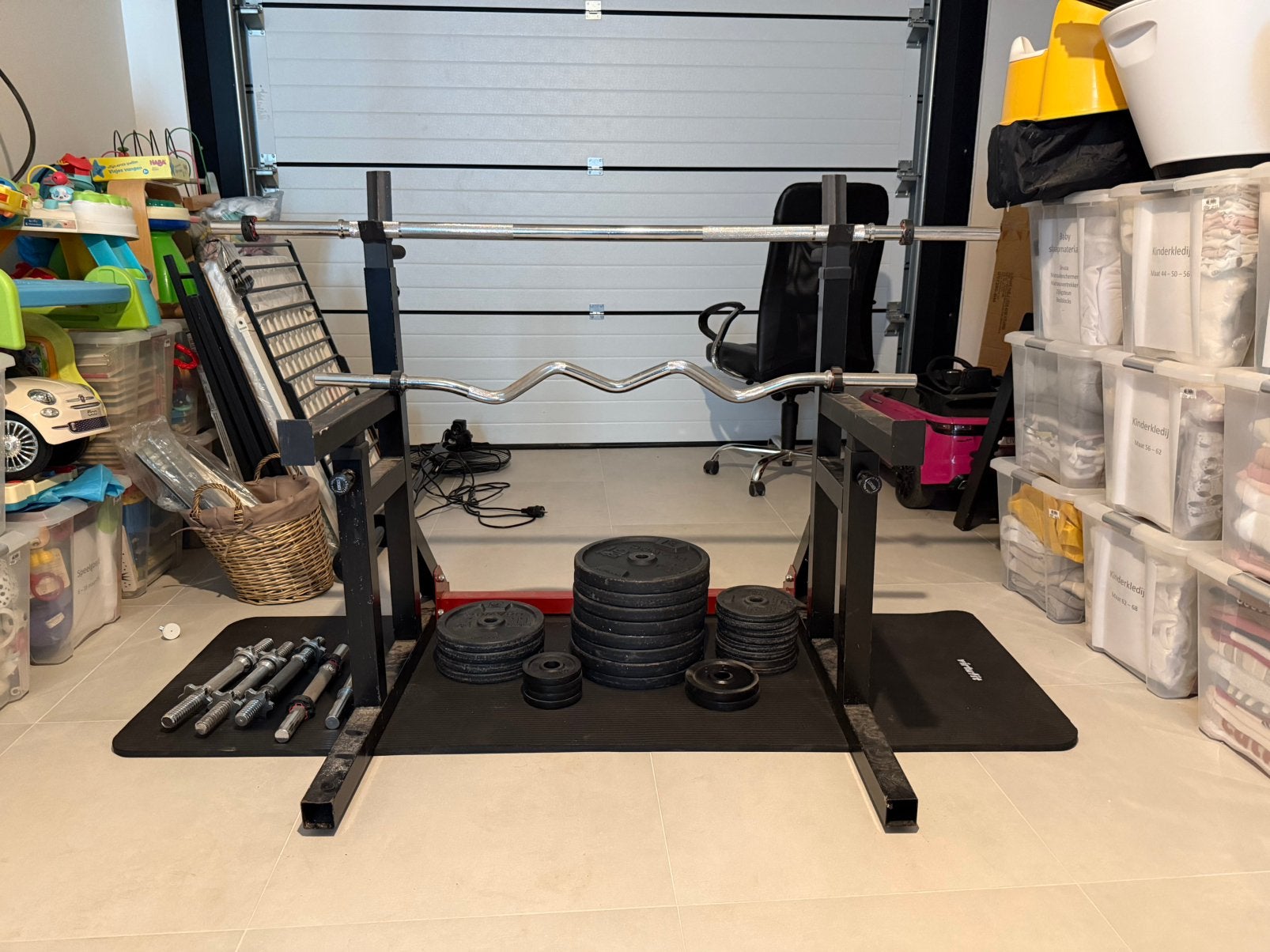 Squatrack + gewichten, Sports & Fitness, Enlèvement, Utilisé, Plaques d'haltères