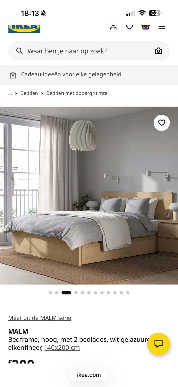 Bed Ikea hout, Ophalen, Bruin, Tweepersoons, 140 cm