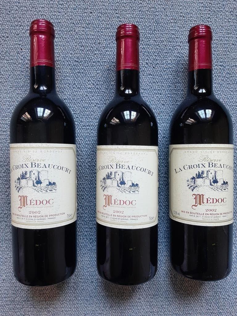 3 flessen Bordeaux Réserve La Croix Beaucourt 2002 Médoc, Collections, Vins, Neuf, Enlèvement ou Envoi, Pleine, Vin rouge