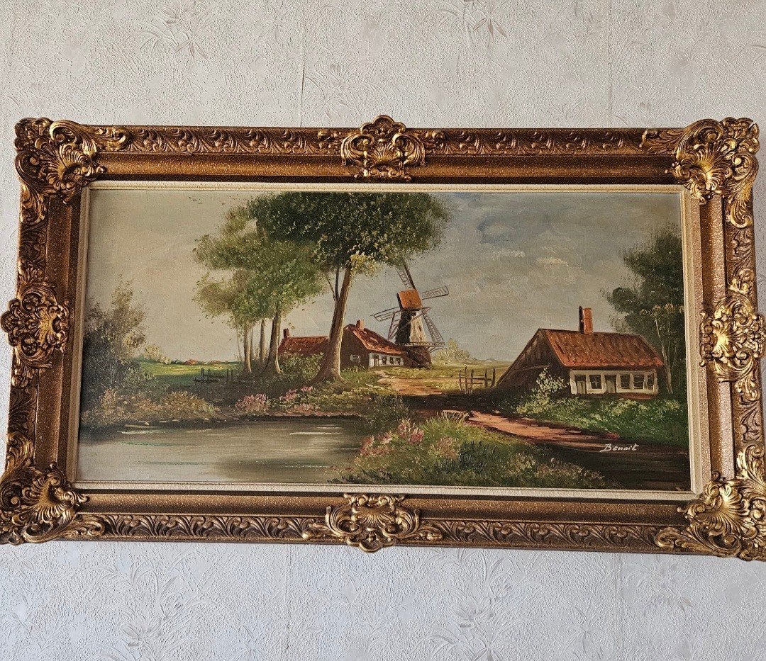 Olieverf op doek antieke vergulde lijst, Ophalen, Landschap, Doek