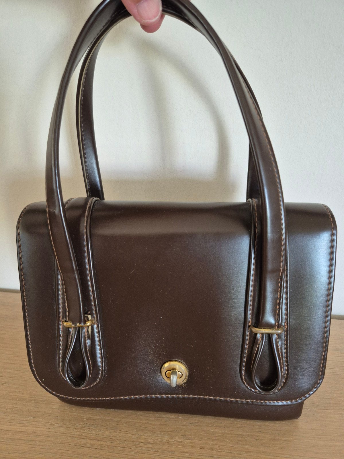 VINTAGE bruin LEDER handtasje, Ophalen of Verzenden, Bruin