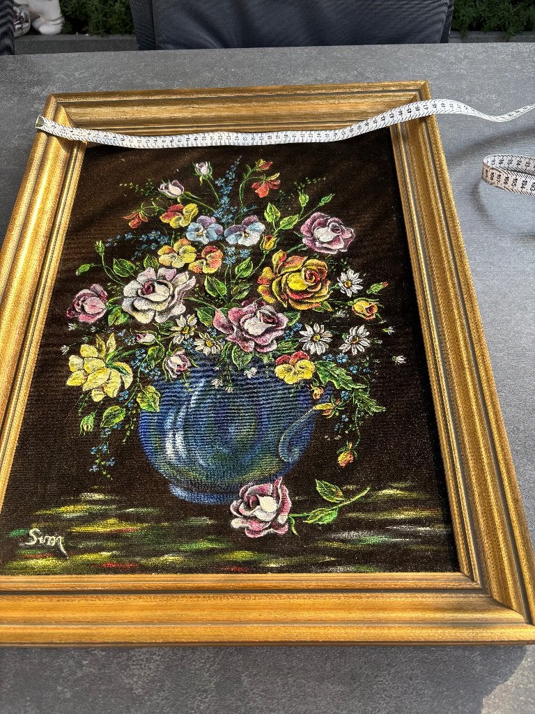 Schilderij fluweel, Ophalen, Bloemen, Overige technieken, Overige ondergronden