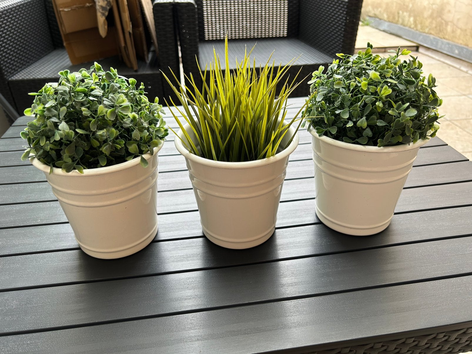Pots avec petite plante artificielle lit de 3 pieces, Ophalen, Zo goed als nieuw