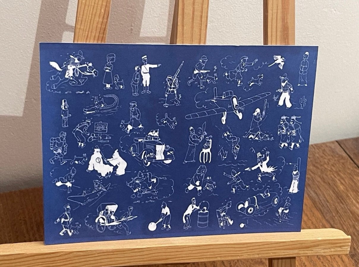 Kuifje: voorblad briefkaart genaamd „marineblauw”, Verzenden, Kuifje, Zo goed als nieuw, Plaatje, Poster of Sticker