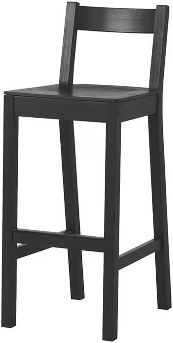 2x Ikea Nordviken, barkruk met rugleuning, 75cm, zwart, Ophalen