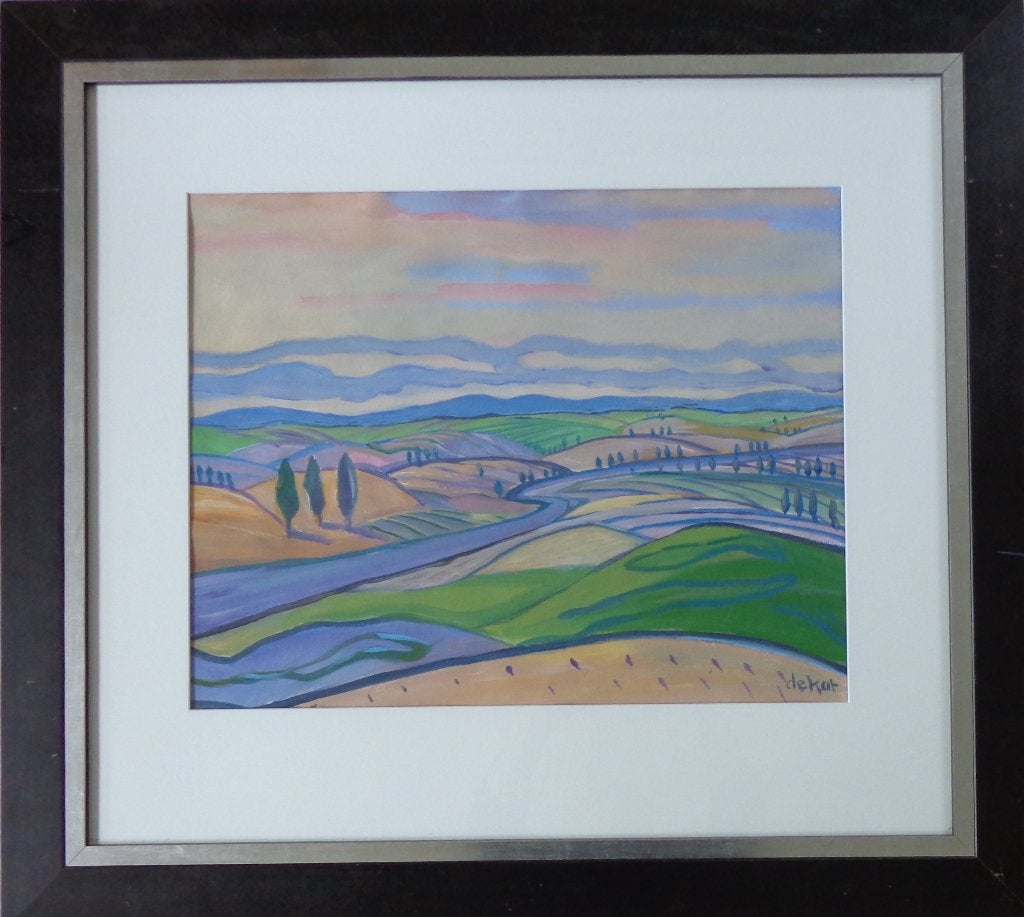 DE KAT / TOSCAANS LANDSCHAP / ORIGINEEL WERK / 88x97cm KADER, Antiquités & Art, Enlèvement, Paysage, Papier/carton, Passe-partout