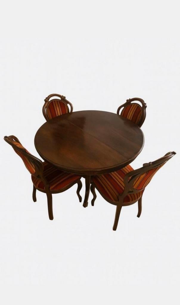 Klassieke eetkamerset – ronde tafel + 4 stoelen (Louis stijl, Enlèvement
