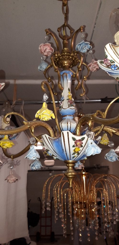 Antiek lustertje met porseleinen boemetjes, Antiek en Kunst, Ophalen