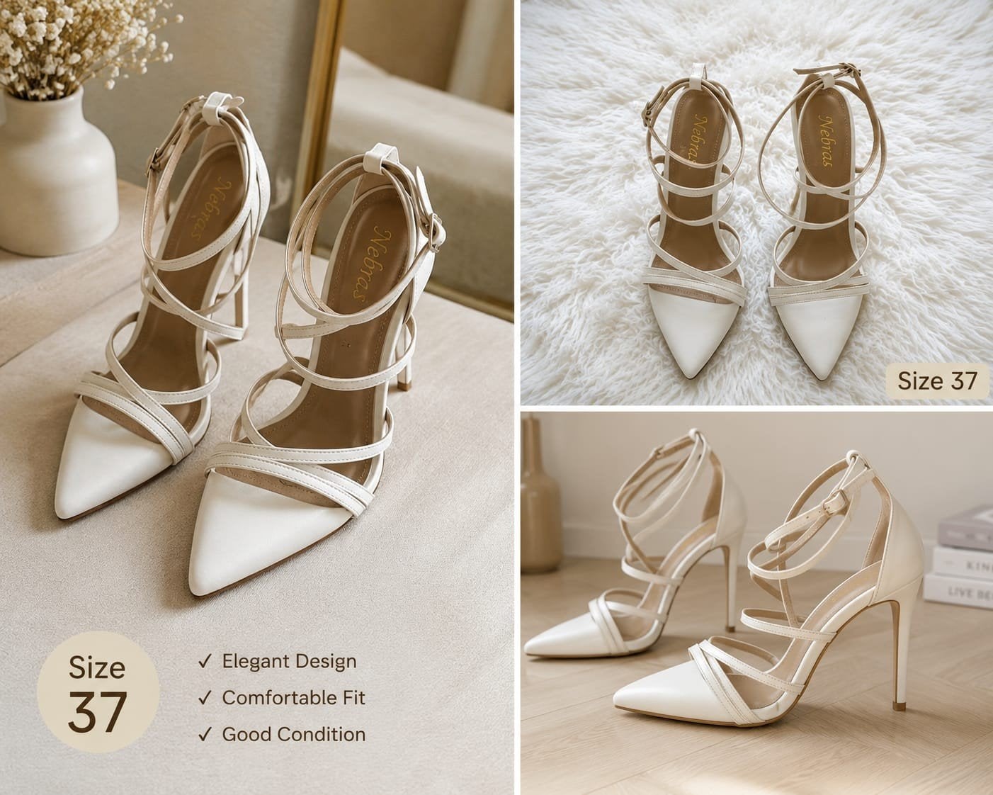 Elegante witte hakken, Kleding | Dames, Hoge laarzen, Ophalen of Verzenden, Zo goed als nieuw, Turks merk