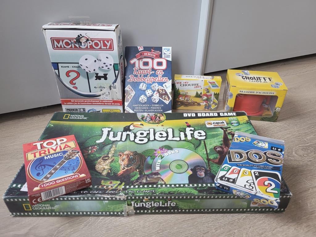 Grote spelletjes bundle – Monopoly, DOS, Chouffe spel etc, Enlèvement