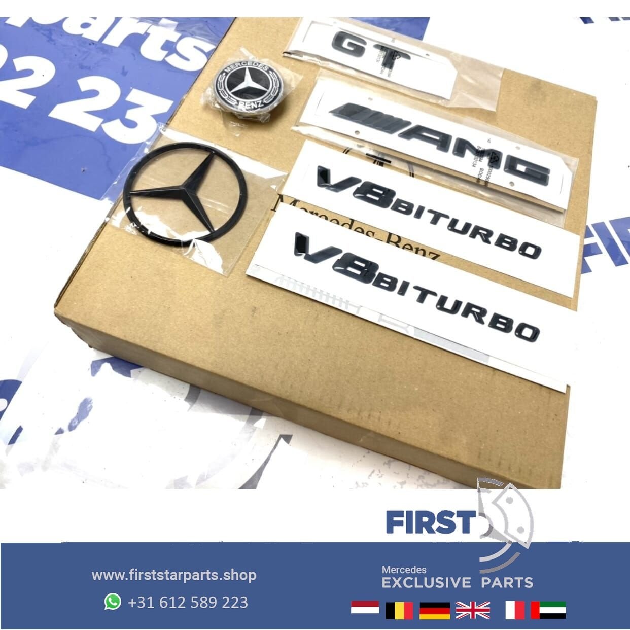 BLACK W190 GT AMG LOGO SET ZWART GTC GTS GTR EMBLEMEN V8 GT, Utilisé, -, -, Enlèvement ou Envoi