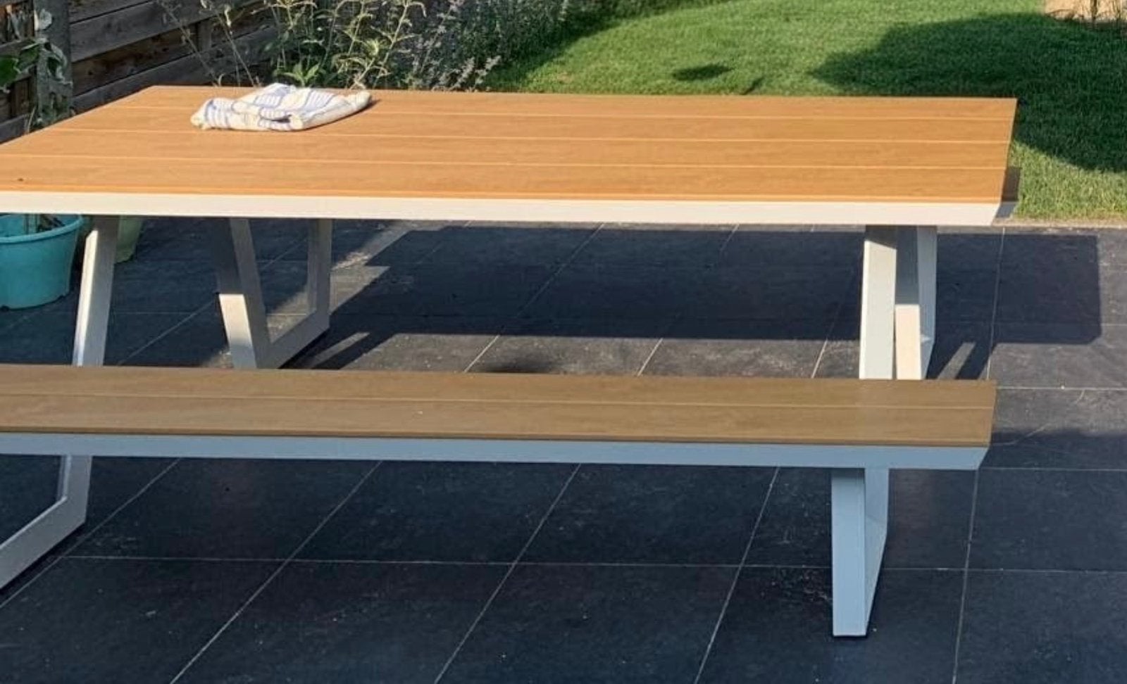 Tuintafel / picknicktafel Exterioo ‘altura’ wit - polywood, Jardin & Terrasse, Tables de pique-nique, Enlèvement, Comme neuf, Rectangulaire