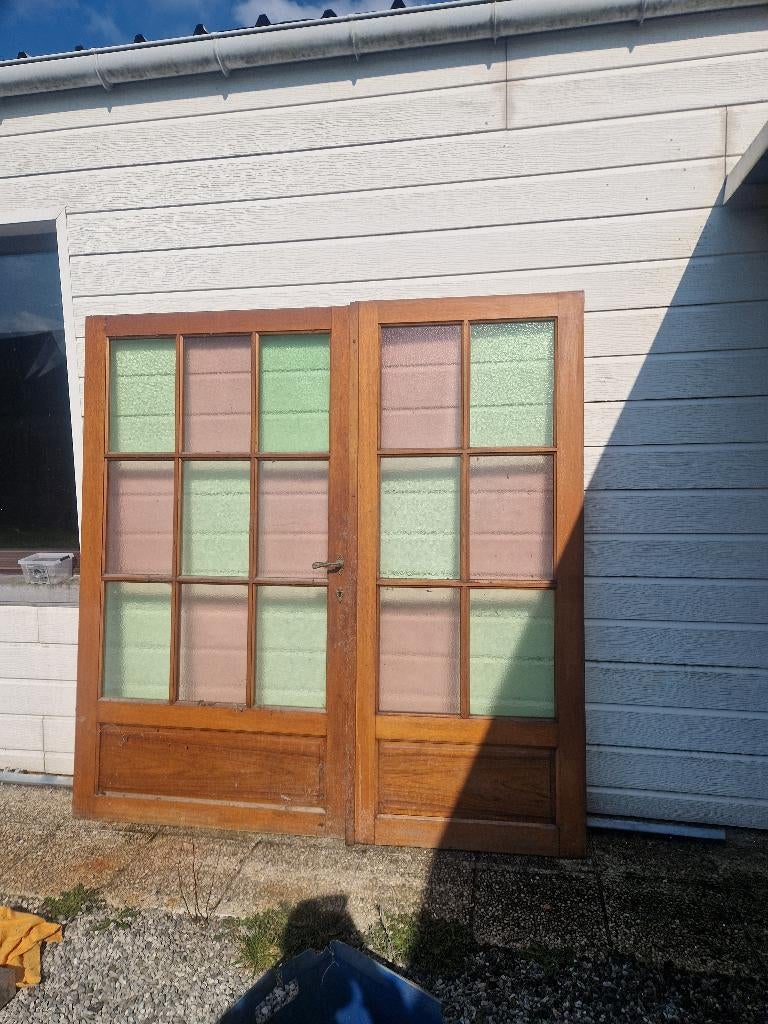 Antieke eiken deuren gekleurd glas, Ophalen, Gebruikt, 120 cm of meer, Binnendeur