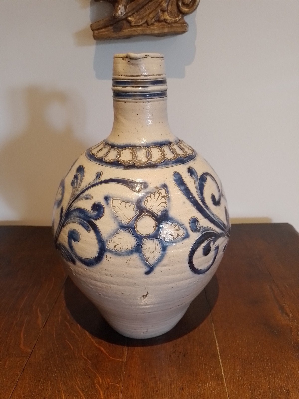 Antieke Westerwald kruik, 18de eeuw, blauw-wit decor – 36 cm, Ophalen of Verzenden