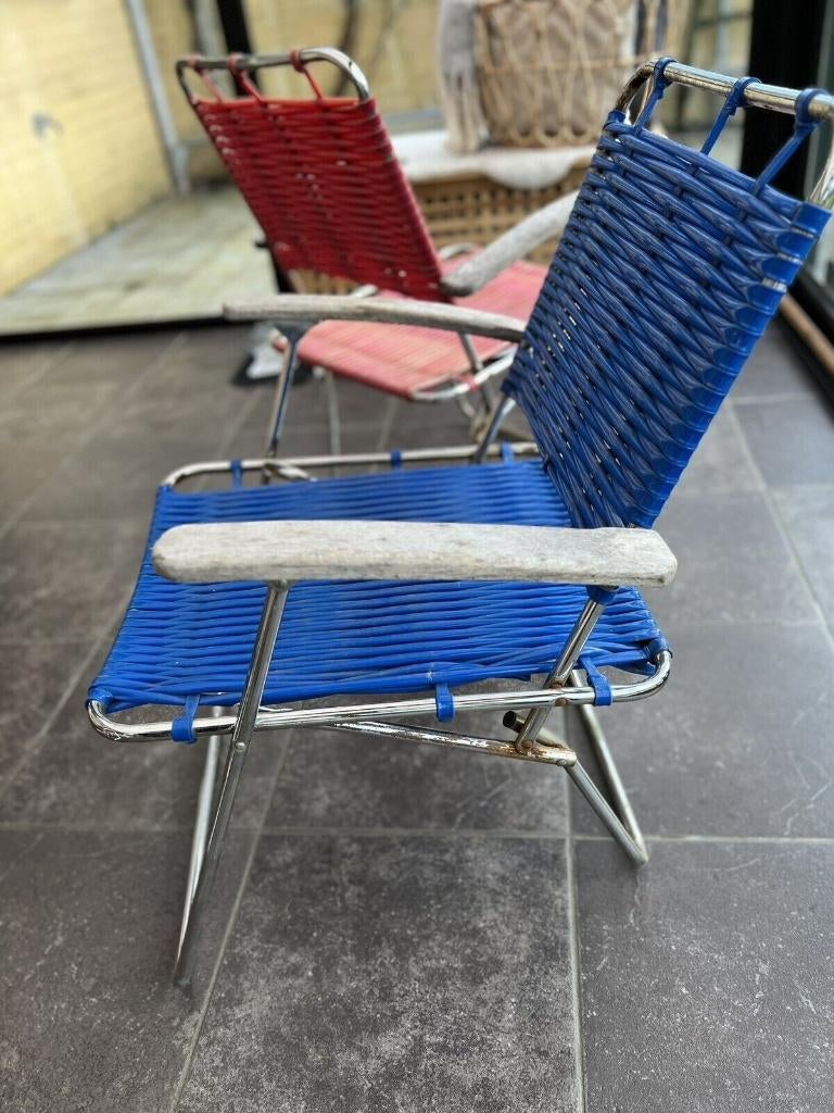 2 chaises de jardin vintage, style spaghetti *pliables*, Enlèvement ou Envoi, Geen idee, Métal, Deux