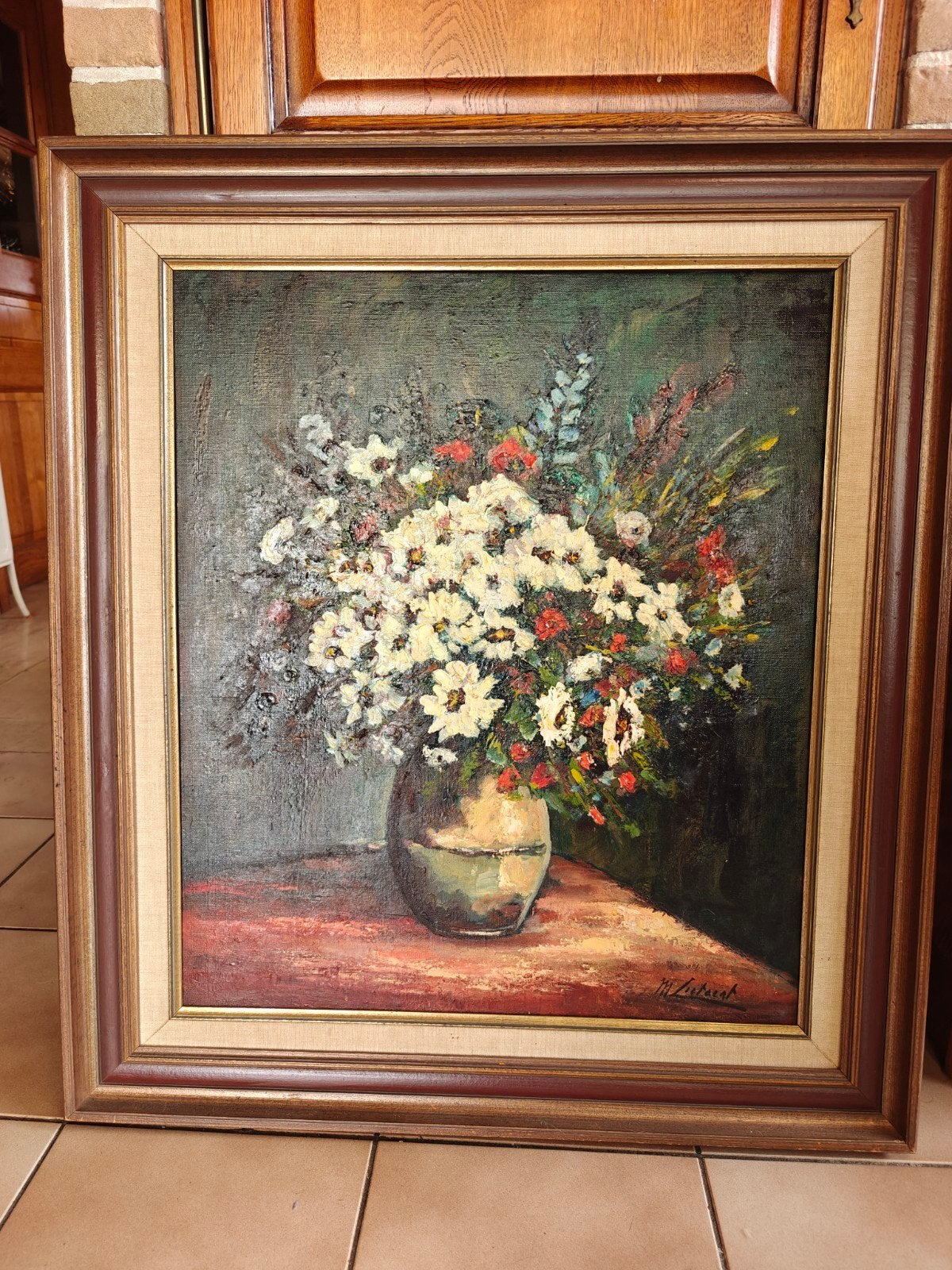 Olieverfschilderij stilleven bloemen - M. Lietaert, Signé, Enlèvement, Fleurs, Toile