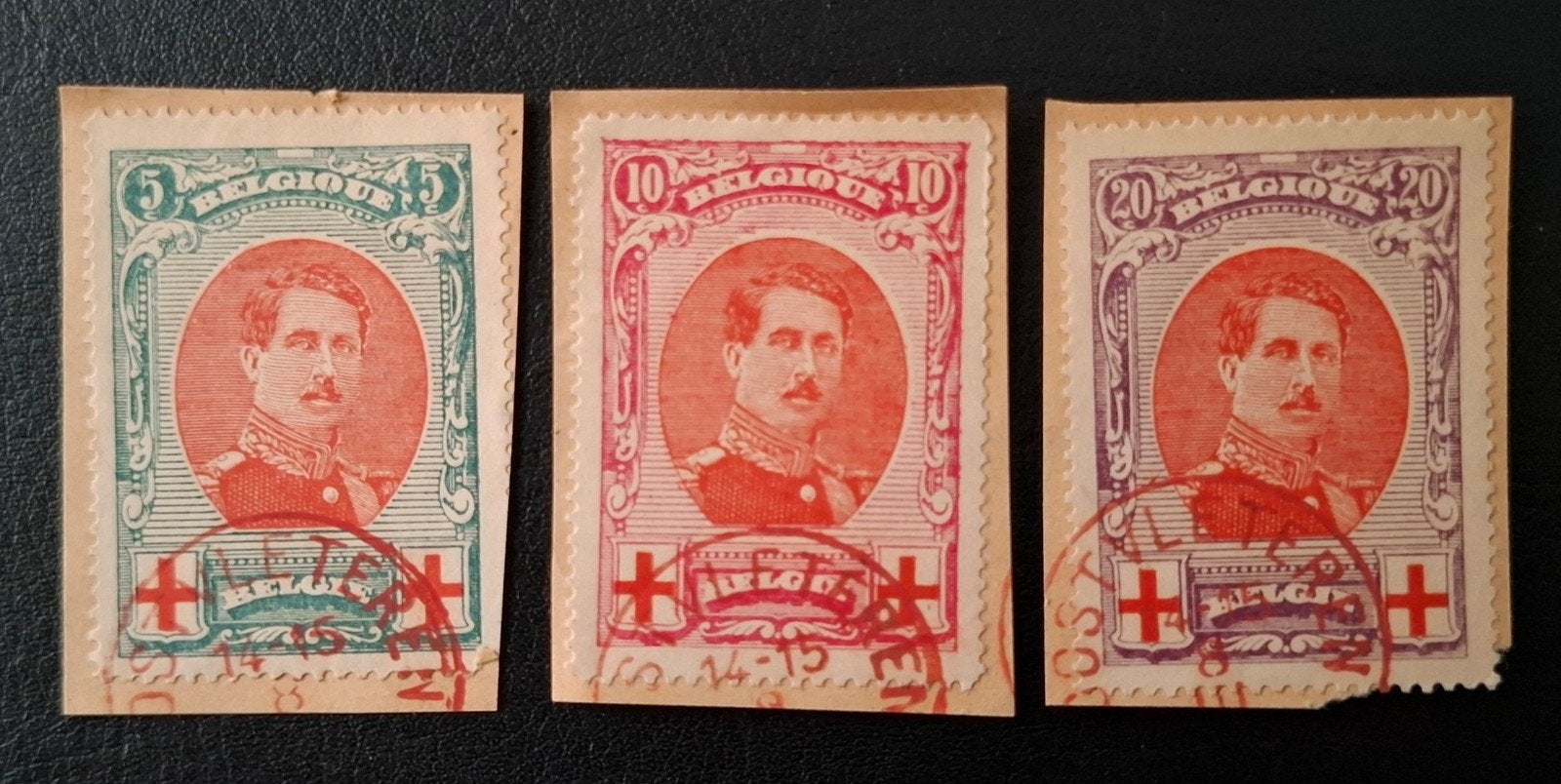 België: OBP 132/34 (●) Rode Kruis 1915., Met stempel, Frankeerzegel, Ophalen of Verzenden, Gestempeld