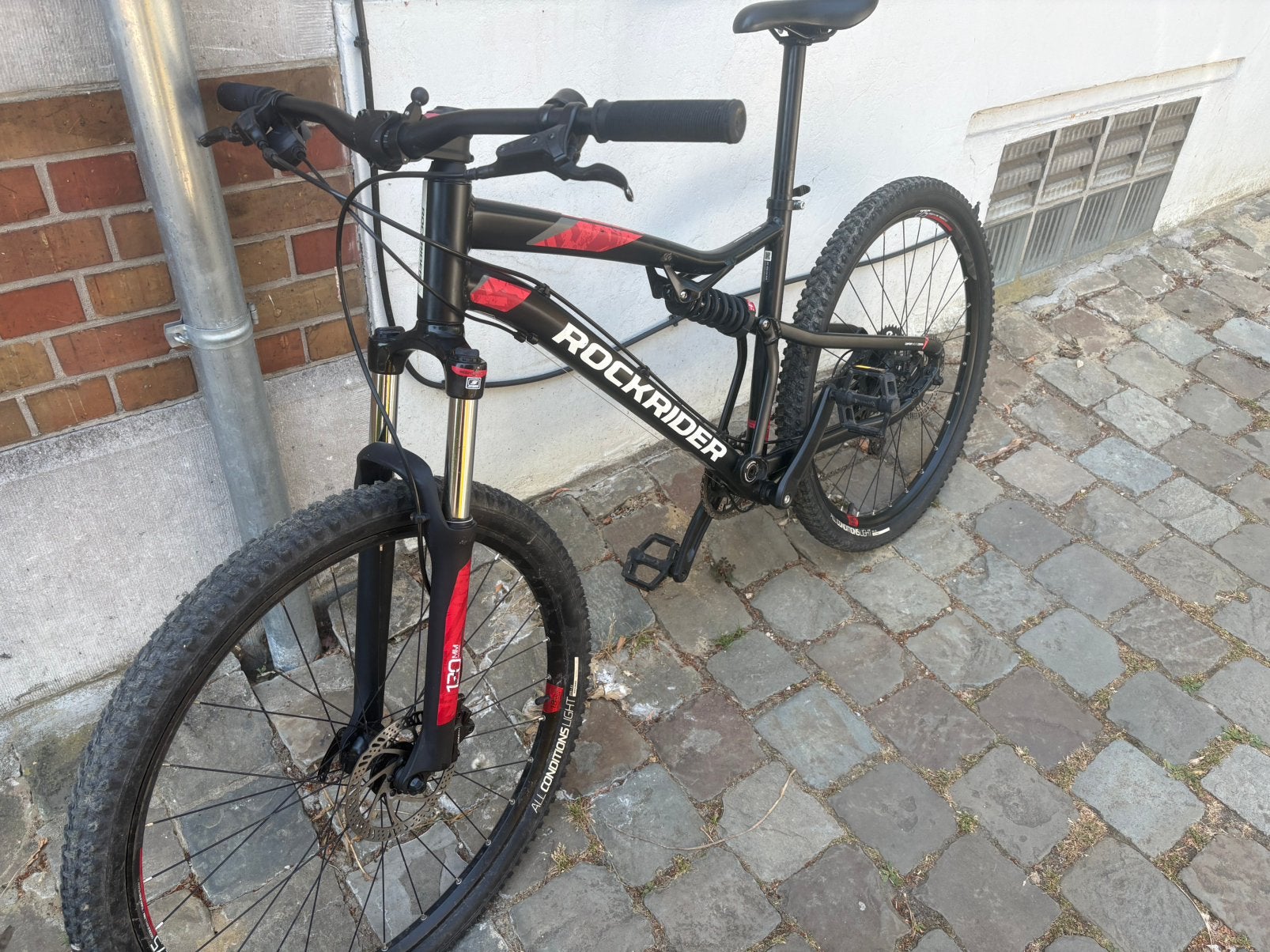 Rockrider full suspension mountainbike – maat L, Fietsen en Brommers, Fietsen | Crossfietsen en BMX, Zo goed als nieuw, Aluminium