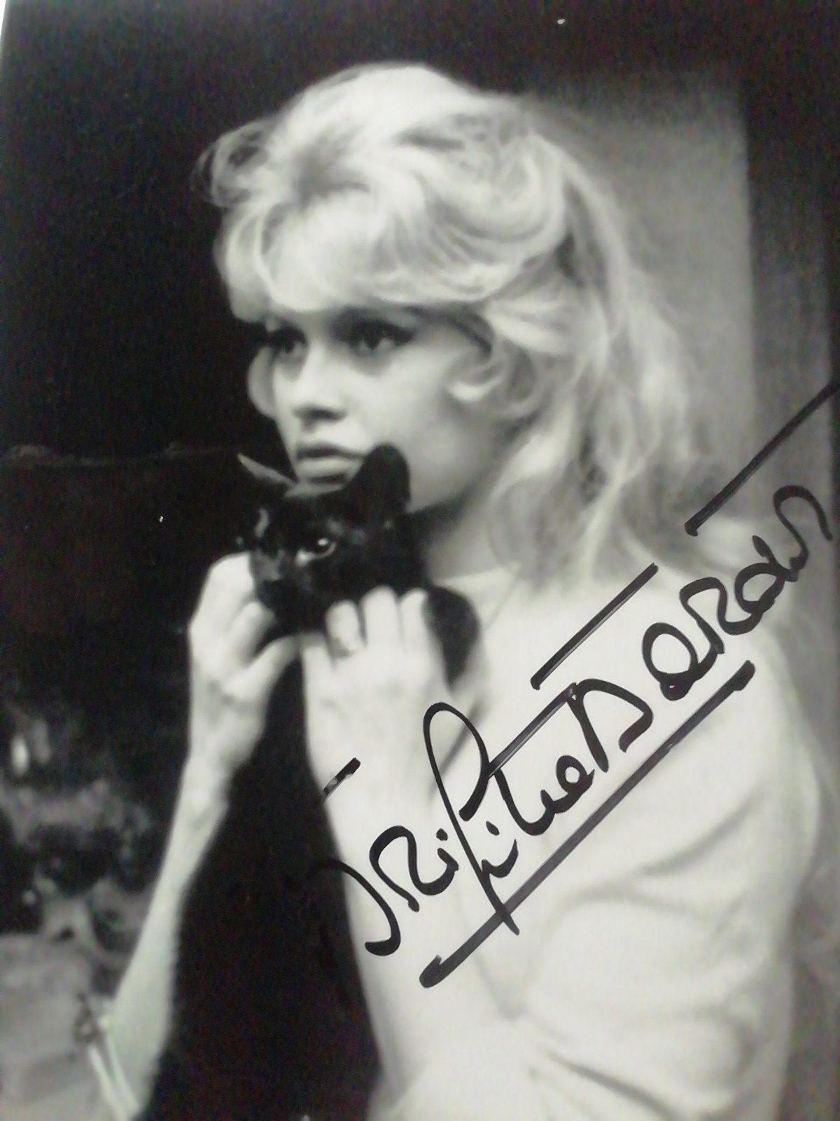 Brigitte Bardot met originele handtekening, Collections, Musique, Artistes & Célébrités, Enlèvement ou Envoi, Comme neuf, Photo ou Carte