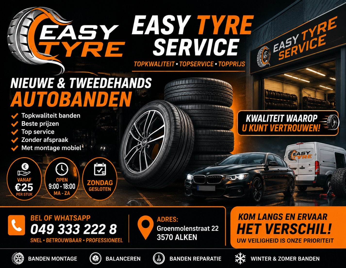 EASY TYRE SERVICE    NIEUWE & TWEEDEHANDS AUTOBANDEN, Ophalen of Verzenden