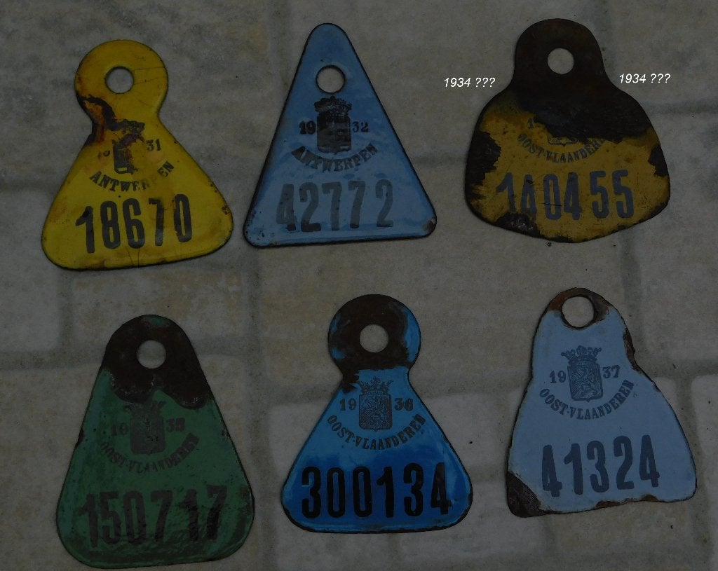 1 geëmailleerde fietsbelastingplaat 1931 1932 1935 1936 1937, Ophalen of Verzenden