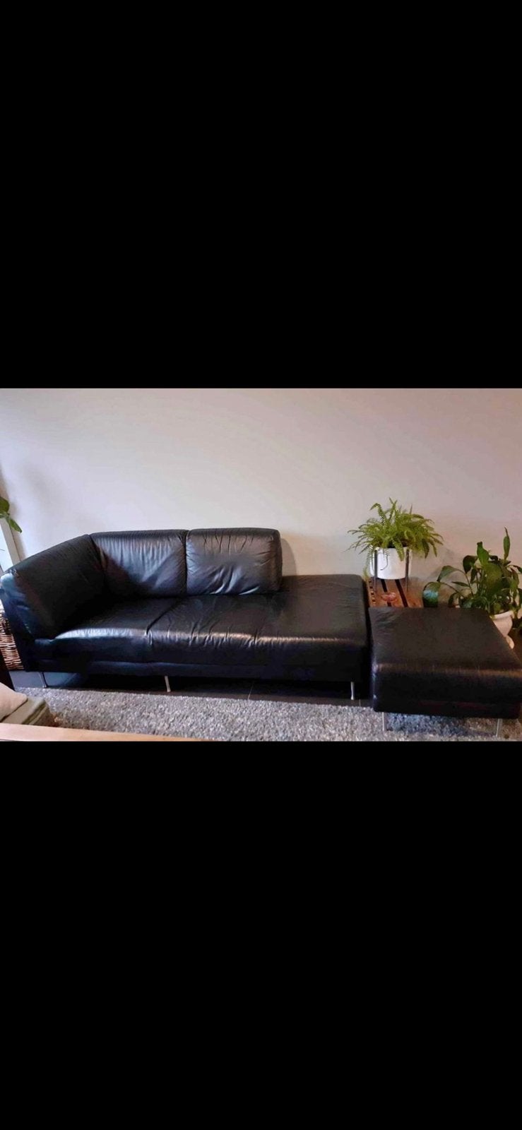 Canapé cuir véritable + pouf, Enlèvement, Comme neuf, Cuir