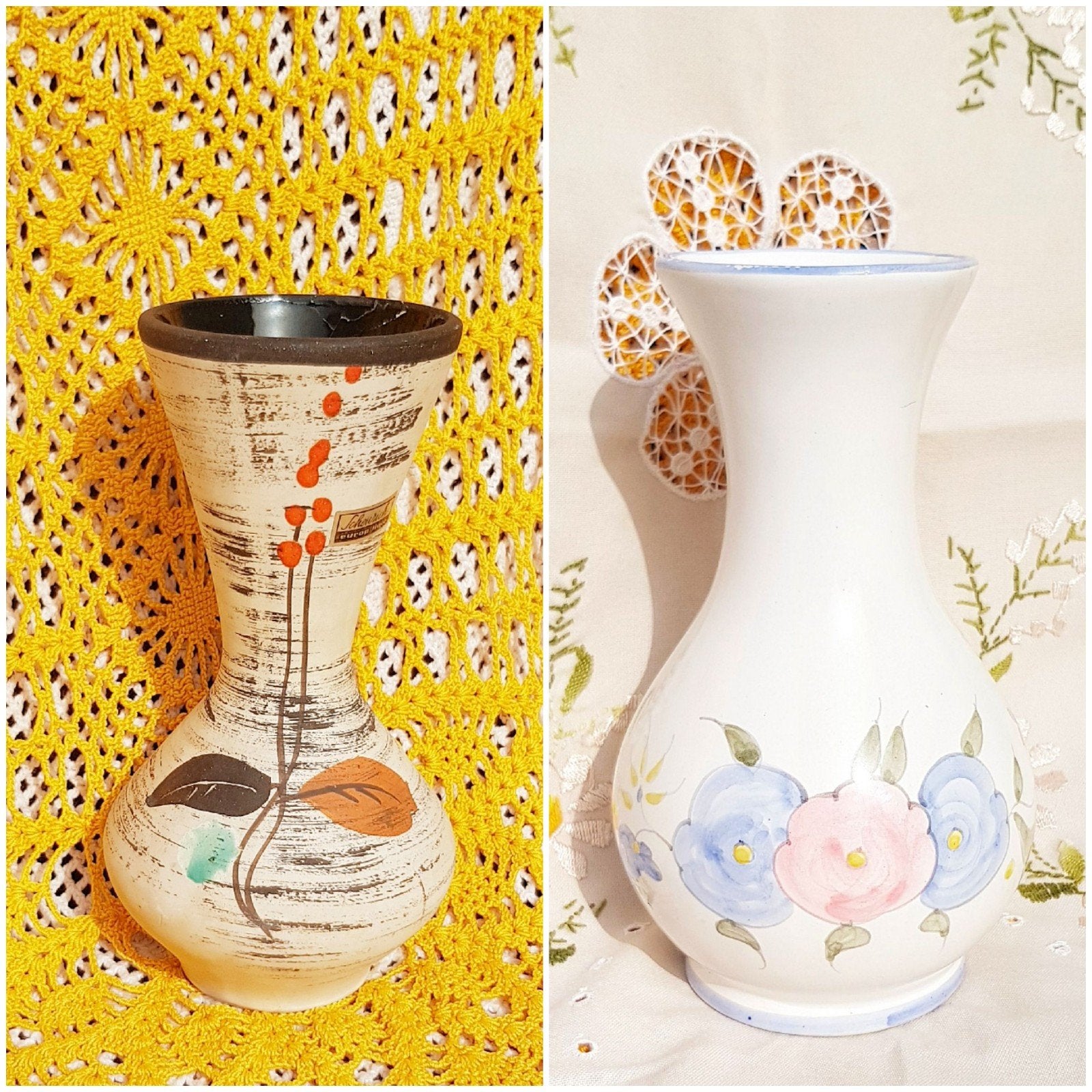 LOT  2🌿 vases vintage fleurs /feuilles 🌿, Antiquités & Art, Enlèvement ou Envoi