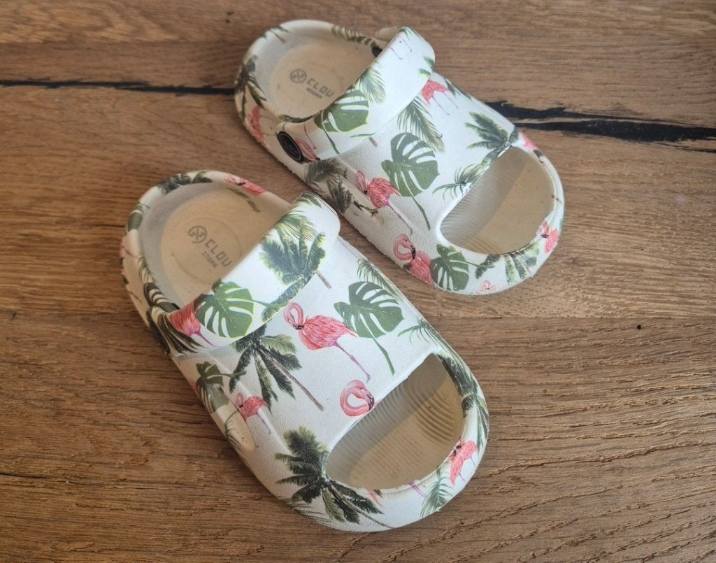 Clogs Crocs Flamino Blaadjes Roze Groen Beige Maat 24/25, Clou, Beige, Comme neuf, Sandales et Mûles