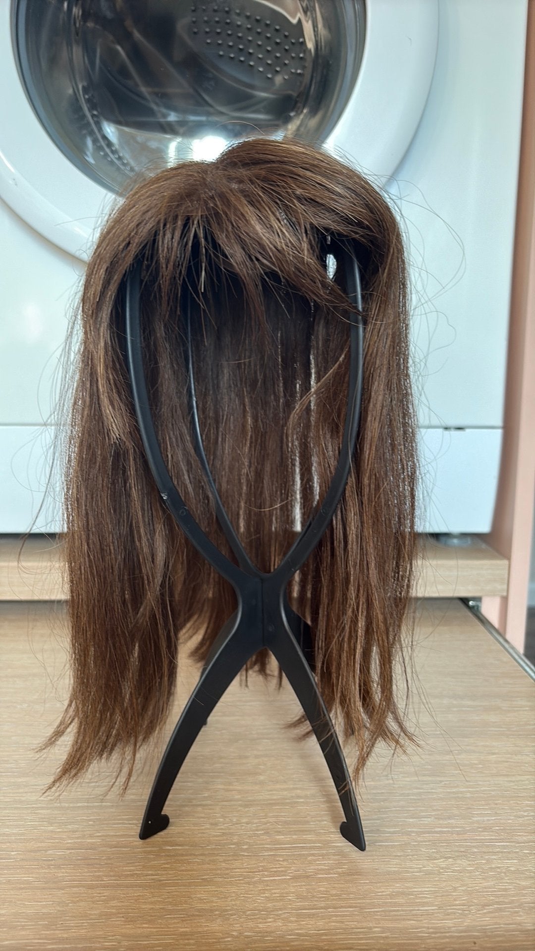 Haartopper met menselijk haar in bruine kleur, Ophalen, Zo goed als nieuw