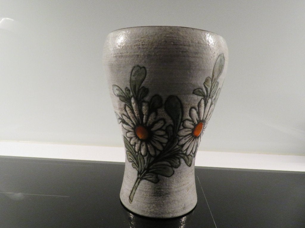 Vintage vaas keramiek decor madelief gesigneerd, Antiek en Kunst, Ophalen of Verzenden