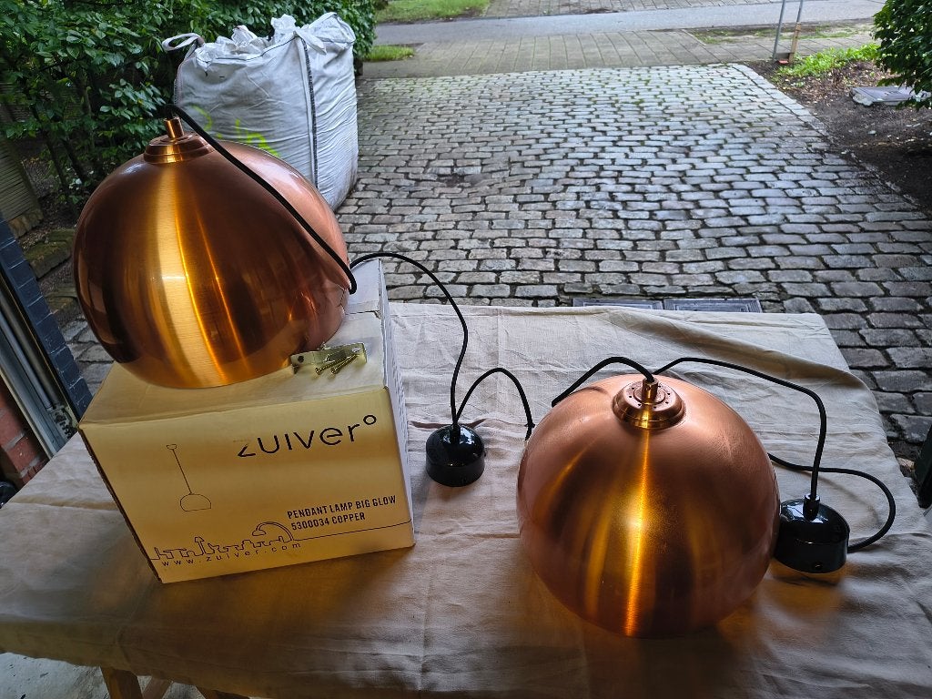 Zuiver 2x koperen hanglampen, Huis en Inrichting, Ophalen of Verzenden, Gebruikt, Metaal, 75 cm of meer