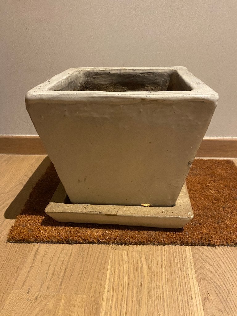 Pot jardinière en céramique avec soucoupe - URGENT 19 sept, Jardin & Terrasse, 25 à 40 cm, Carré, Enlèvement, Utilisé