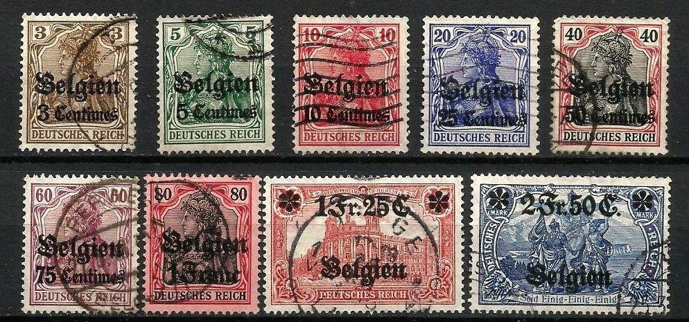 1914 D. bezet. opdruk Belgien, Centimes of franc OBP OC1/9, Postzegels en Munten, Met stempel, Ophalen of Verzenden, Gestempeld