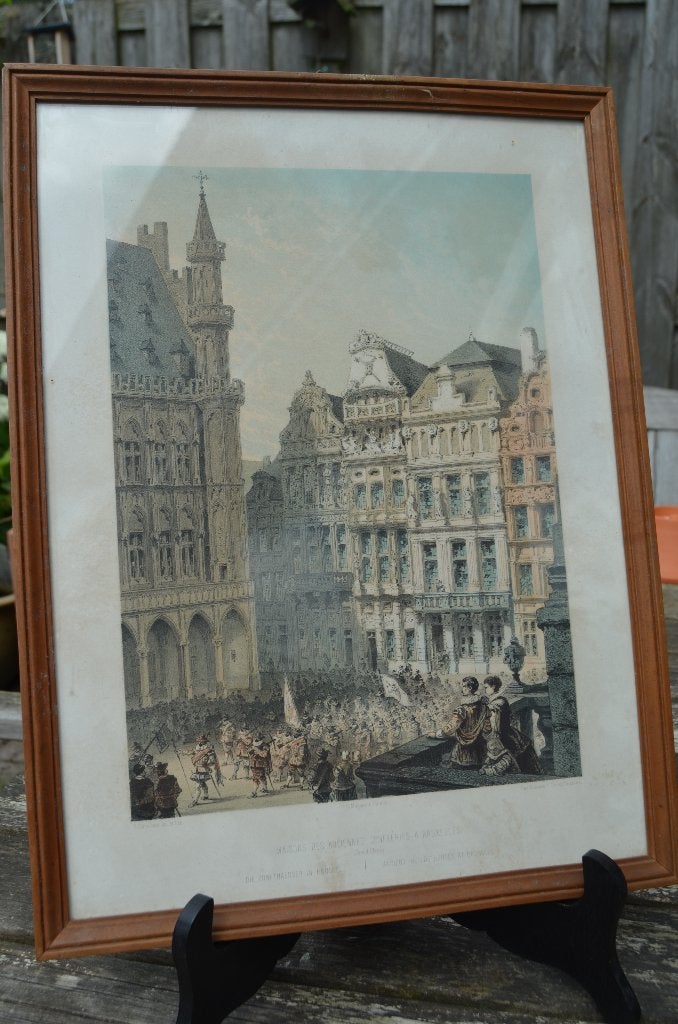 Belgische lithografische prenten van gebouwen (1), Antiek en Kunst, Kunst | Litho's en Zeefdrukken, Ophalen of Verzenden