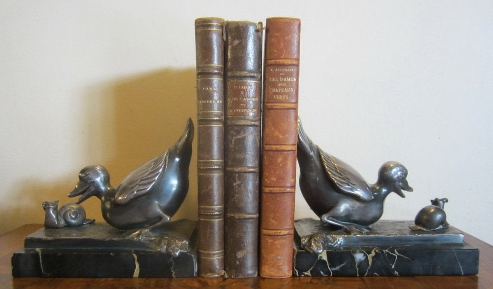 Serre-livres anciens métal argenté art déco, Benjamin Rabier, Envoi
