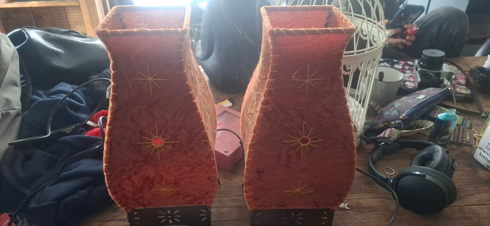 lot de 2 lampe, Neuf, Lampe de chevet, Textile, Marron
