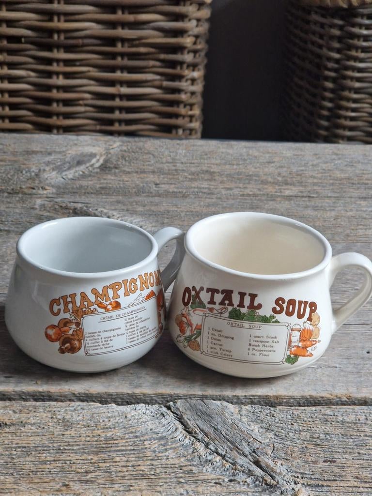 Duo de bols à soupe Oxtail et crème de champignons, Enlèvement ou Envoi