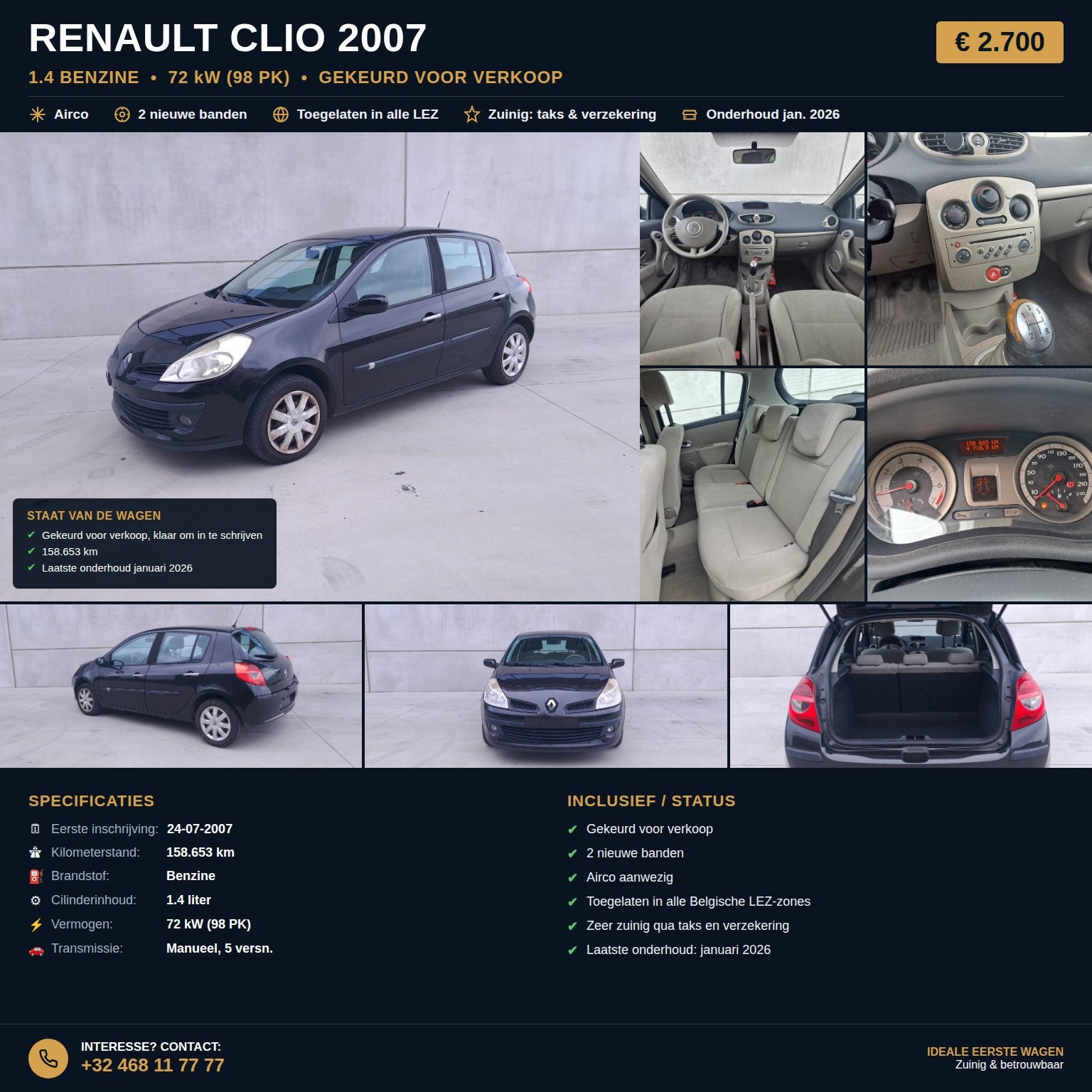 Renault Clio 1.4 benzine – 2007, Autos, Achat, Particulier, Essence
