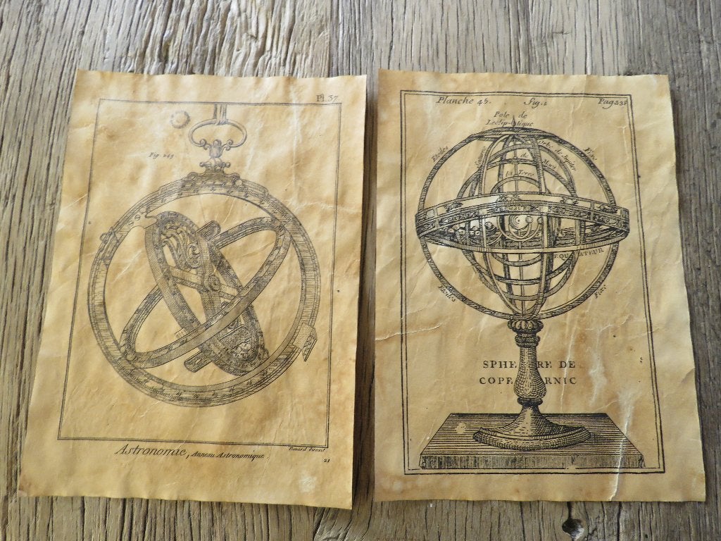 Deux gravures anciennes imprimées sur l'astronomie, Enlèvement ou Envoi