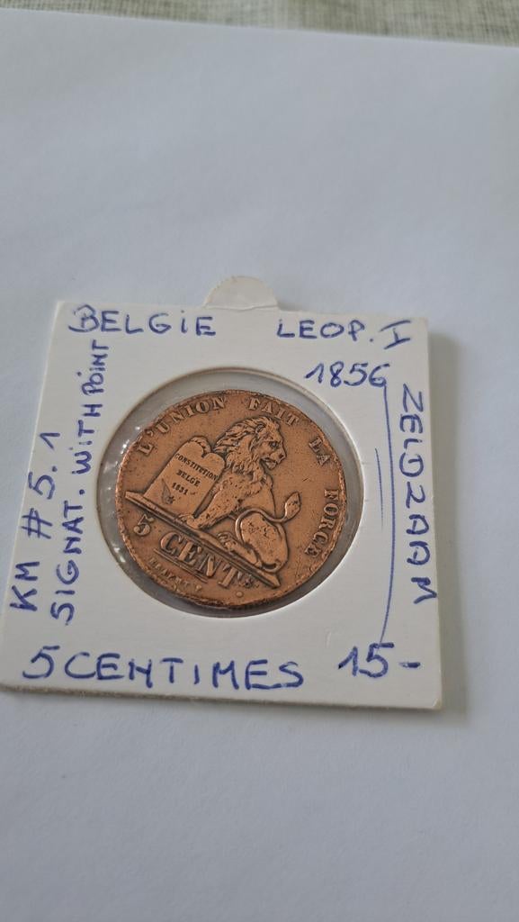 Belgie 5 centimes 1856 zeldzaam, Postzegels en Munten, Munten | België, Ophalen of Verzenden