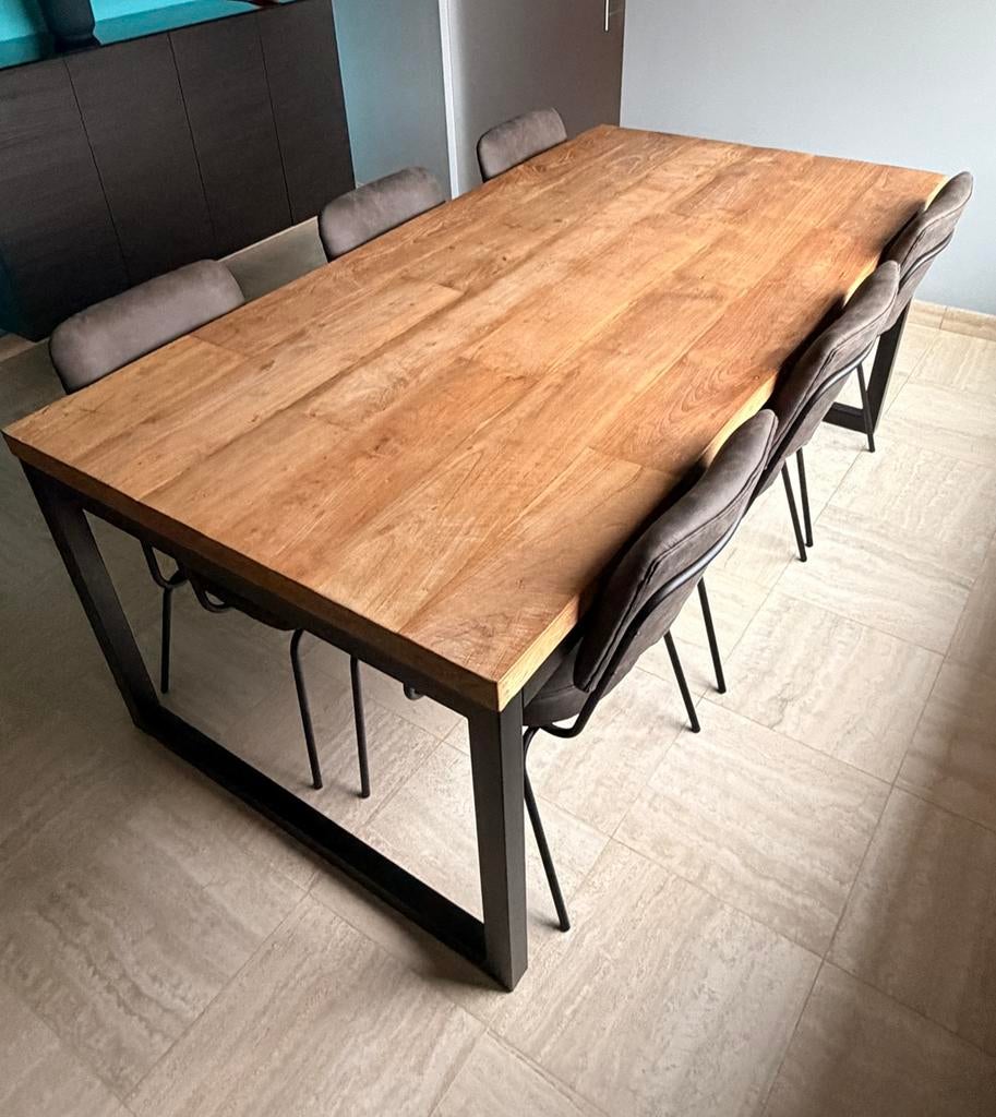 Table + 6 chaises, Huis en Inrichting, Complete eetkamers, Zo goed als nieuw, 4 tot 6 stoelen, Ophalen