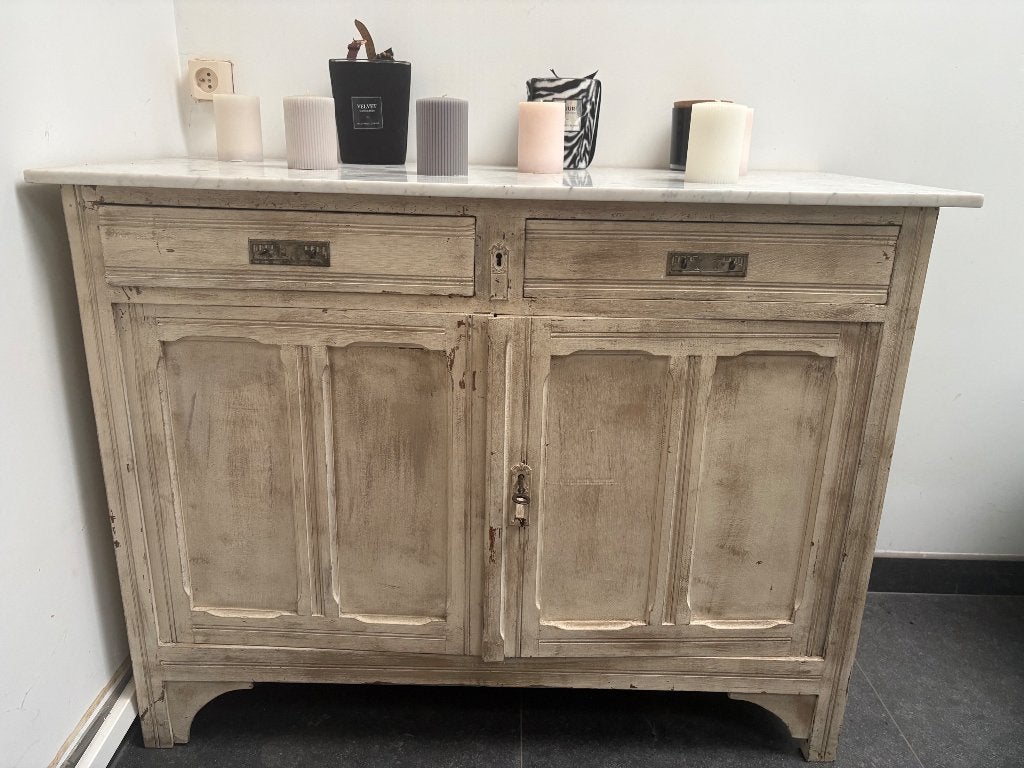 Buffet enfilade ancien — dessus marbre véritable, Chêne, Avec tiroir(s), Enlèvement ou Envoi, Utilisé