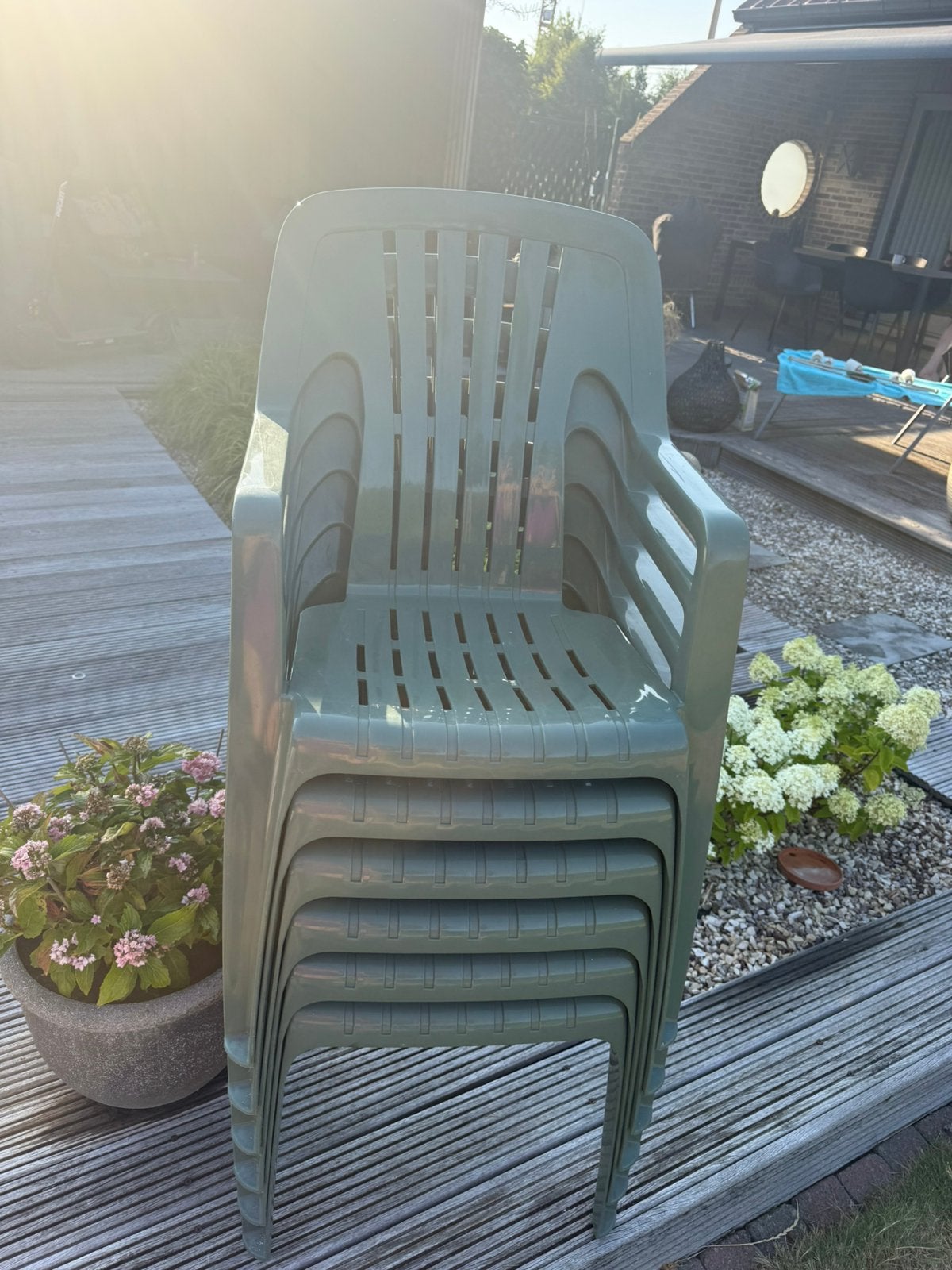 6 tuinstoelen, Tuin en Terras, Ophalen, Gebruikt, Kunststof, Stapelbaar