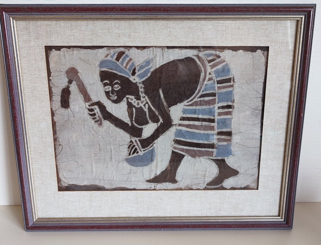 Burkina Faso: superbe batik, encadré professionnellement, Antiquités & Art, Art | Art non-occidental, Afrique, Enlèvement ou Envoi